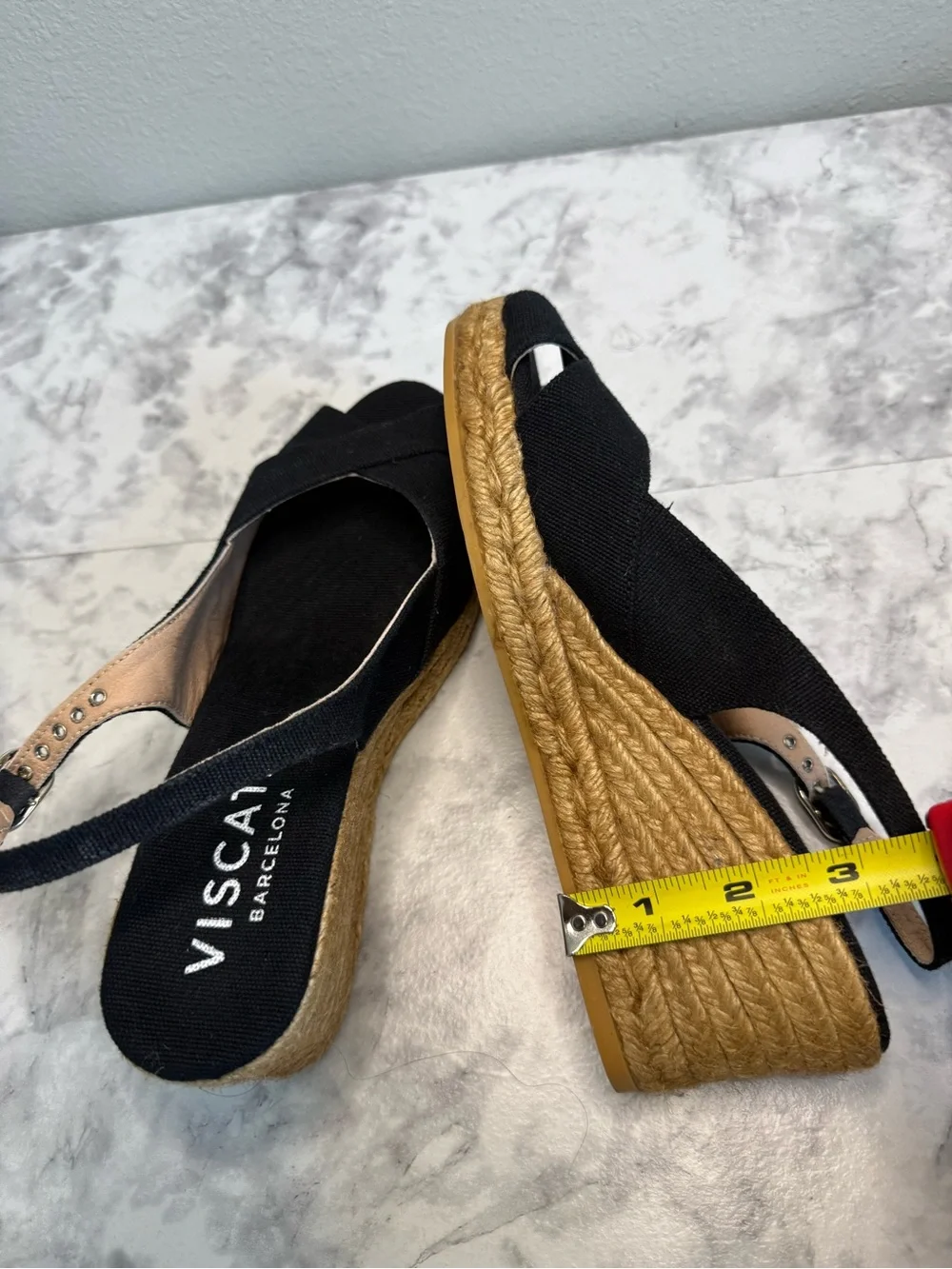 Viscata Barcelona Black Crisscross Espadrille Wedge Sandals Sz 8 1/2 made Spain